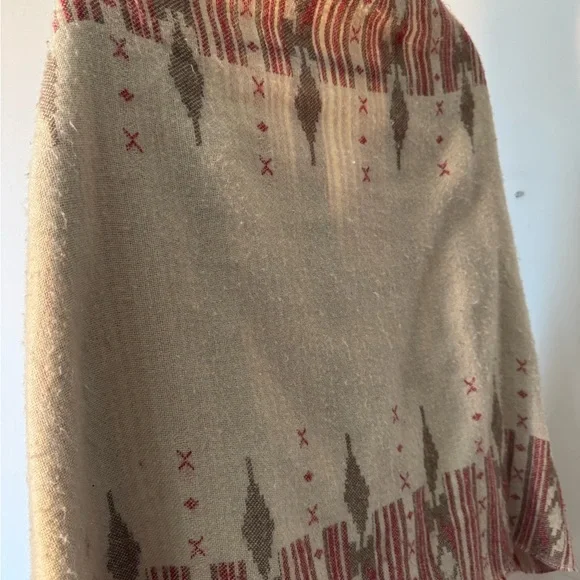 Southwestern Cream and Red Women's Poncho - Picture 5 of 7
